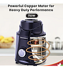 Galaxy Mixer Grinder 750W 100% Copper Motor, 4 Stainless Steel Jars, Black & Grey, 5 Years Warranty